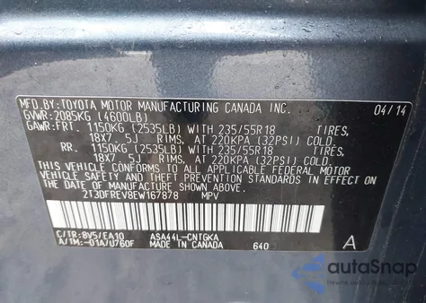 2014 Toyota Rav4 Limited z USA, uszkodzony, nr VIN 2T3DFREV8EW167878